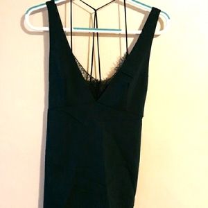 Zara deep hunter green delicate lace strappy cocktail dress